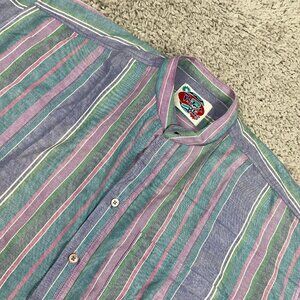 VTG Protest Blues Shirt Mens Sz XL/2XL Multicolor Stripes Banded Collar L/S 90s